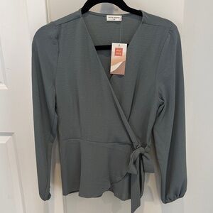 Slate Gray Wrap Blouse with Side Tie